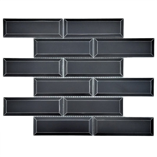 (5 Mosaic Sheets in Pack) Industria4.0 Metal Black Nickel 30.5cm x 30.5cm. Beveled Brick Mosaic Wall Tile